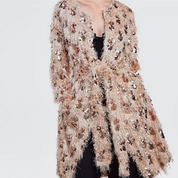 ZARZ FRINGE SEQUIN ROBE KIMONO LONG JACKET COAT - Picture 4 of 8